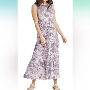 Knox Rose Purple Tie-Dye Maxi Sleeveless Elastic Waist Scoop Back Dress Size XL